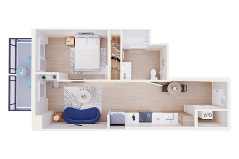 Floor plan for 1 bed, 1 bath, 700 sqft